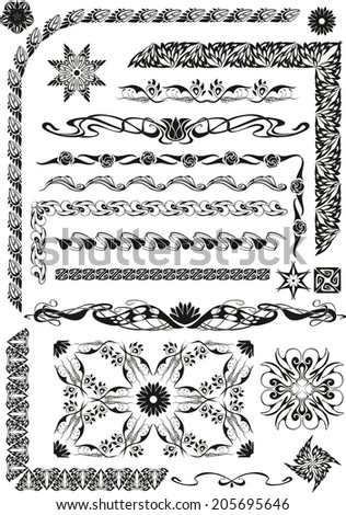 Graphic pattern with plant and floral elements
