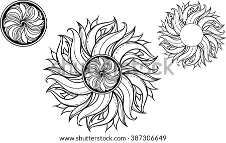 set of 3 images of sun in celtic style 