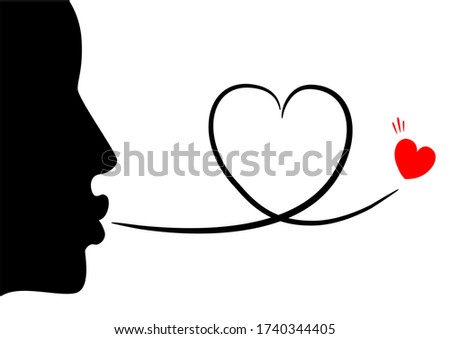 Silhouette Face Blowing, Kissing Heart on White Background