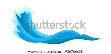 Tsunami wave in the sea. Flood wave crest with froth. Cartoon vector illustration isolated in white background