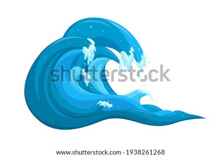 Tropical tsunami wave in cartoon style. Ocean surfing wave forming a barrel. Vector illustration isolated in white background