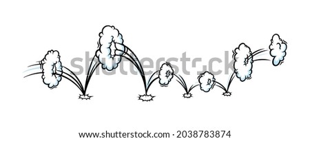 Comic clouds to show jumping motion. Trailed cartoon jumps with smoke effect. Comiv vector illustration