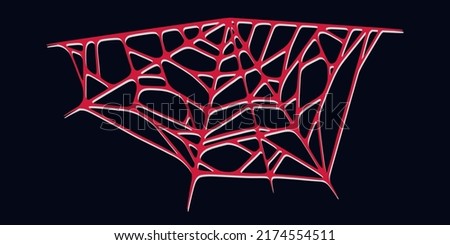 Spider web isolated on dark background. Spooky Halloween cobwebs with red threads. Outline vector illustration