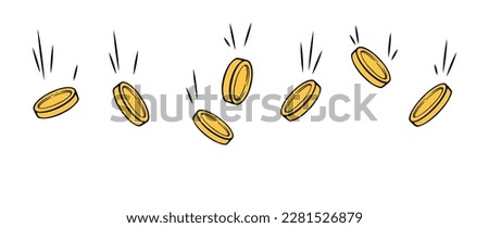 Gold coin rain. Falling golden coins growing economic wealth. Vector illustration isolated in white background