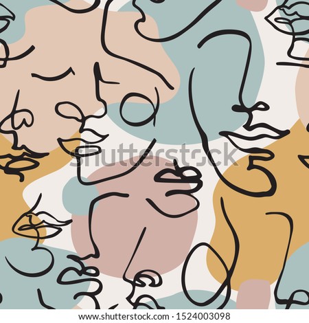 Modern continuous one line art in cubism style with geometric shapes. Hand drawn geometrical portraits illustration for fashion design, printing, textile, fabric, wallpaper. Vector concept art