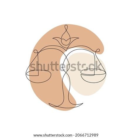 Astrological Libra zodiac sign one line drawing. Elegant astrology emblem, symbol outline, contour for mystic logo, calendar print in boho minimal style. Horoscope vector abstract art