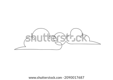 Abstract sun and clouds continuous line art drawing. Cloudy weather concept. The sun behind clouds in the sky in minimalist black linear design isolated on white background. Vector illustration