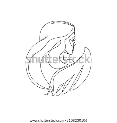 Astrological Virgo zodiac sign one line drawing. Elegant astrology emblem, symbol outline, contour for mystic logo, calendar print in boho minimal style. Horoscope vector abstract art