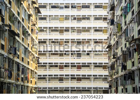 TAI HANG SAI ESTATE, HONG KONG - NOV 16: Three-side view of Tai Hang Sai Estate on Nov 16, 2014 in Shek Kip Mei, Hong Kong. Although it is a rental housing, it was developed by a private company.