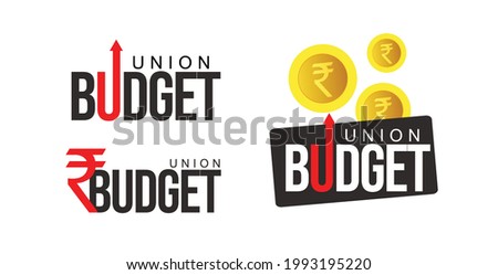 'union budget' typography vector illustration with Indian rupee gold coins symbol