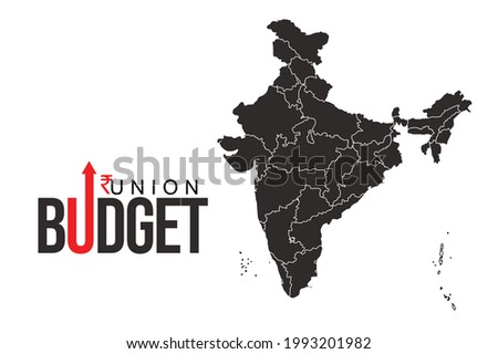 'Indian Union Budget' typography,  with Indian map vector illustration ,India economy, finance icon, 