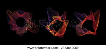 Sound smooth waves of shapes of different shapes, Set Equalizer rainbow color gradient. Vector geometric shapes isolated on black background.