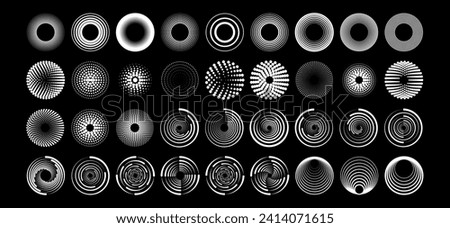 Set black thick halftone dashed speed lines. Design element for frame, logo, tattoo, web pages, prints, posters, template. Velocity lines in the shape of a circle. Abstract vector background.