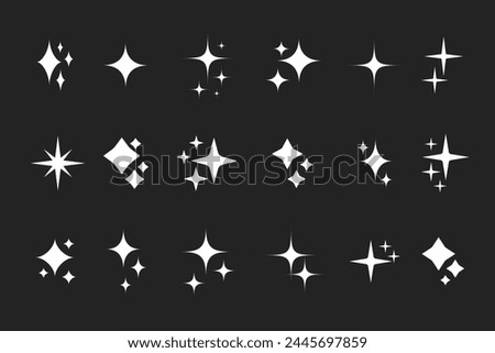 Star silhouette icon set, Shining star rays, Star cluster simple vector design elements isolate.