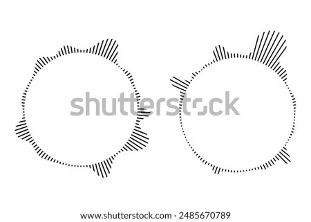 Music equalizer and sound wave. Circular sound waves, depicting audio music,icons and logos for equalizers, radial spectrum designs, ring patterns. Vector illustrations isolated on white background.