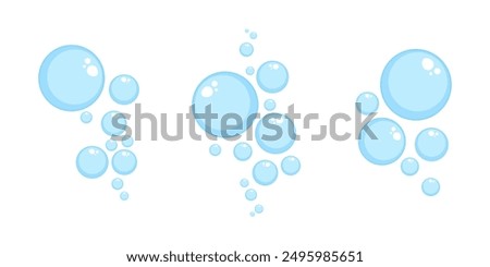 Air bubbles flat set, soap foam oxygen bubbles, vector design elements isolate.