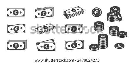 Bills dollar cents coins icons set. Money banknote currency bills and cents. Vector design elements isolate.