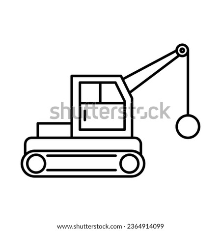 Demolition line icon, Wrecking ball truck symbol, flat illustration on white background..eps