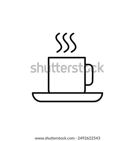 Cup of hot Coffee filled outline icon, simple flat black linear illustration on white background..eps