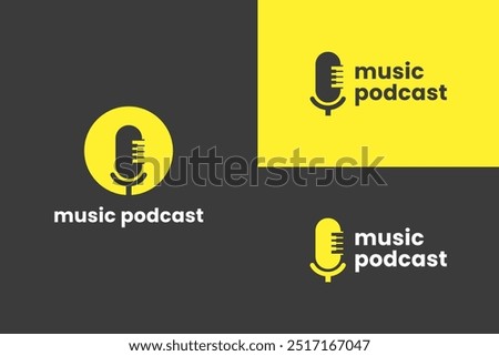 music talk podcast logo for vlogger youtube with microphone icon and piano tuts combination