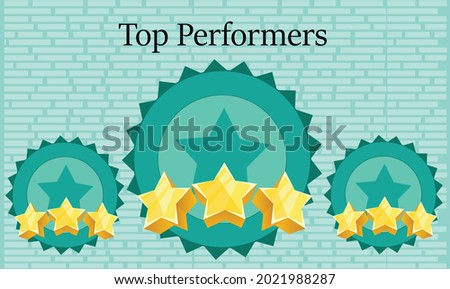 Top Performers. High Performing Employees. Congratulations, Winners, Top three winners, Recognition. Vector Illustration showing star performer placeholders, stars, 3d stars. 