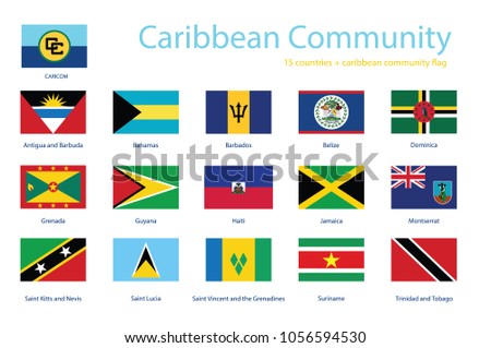 Caribbean Community member flags vector icon set. Flag buttons of CARICOM