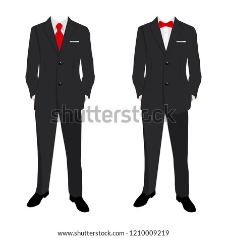 Wedding men's suit and tuxedo. Collection. Vector illustration.