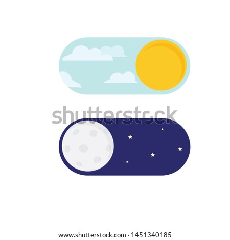 Vector illustration of day and night. Day night concept, sun and moon, day night icon. User Interface element - On Off switcher