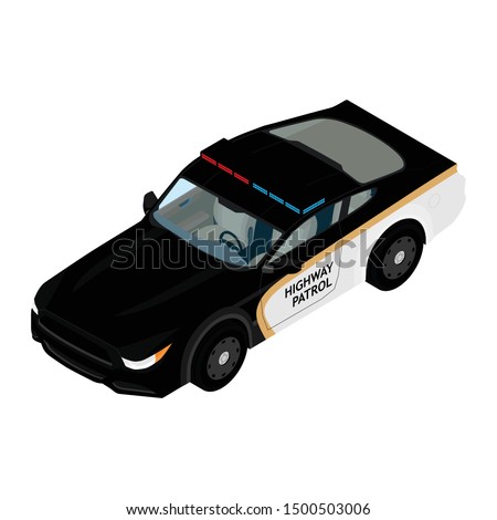 Highway patrol police car isometric view isolated on white background.