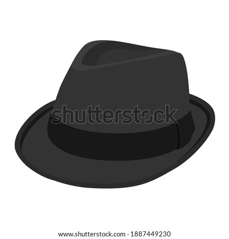 Black vintage fedora noir hat isolated on white background. Isometric view. Vector