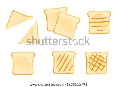 White toast bread slices for sandwich isolated on white background. Vector