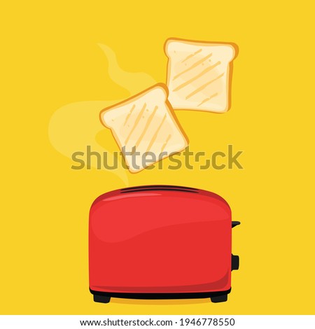 Slices of toast jumping out of the toaster against yellow background. Vector