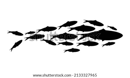 School of fish. Silhouette of group of sea fishes. Colony of small fish, fish silhouette. Vector