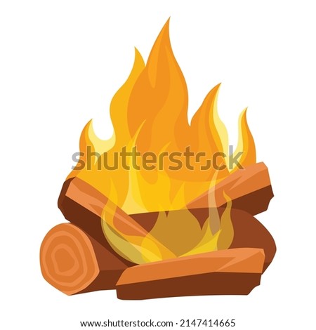 Campfire or fireplace burning woodpile isolated on white background. Bonfire vector