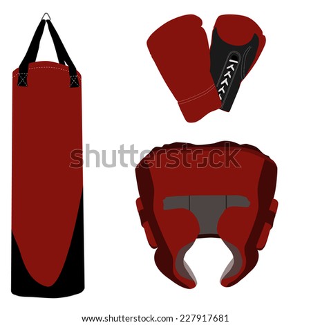 Boxing gloves, boxing helmet, boxing bag, punching bag