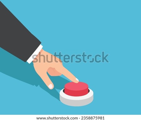 Hand pushing red button. Pressing button. Vector illustration