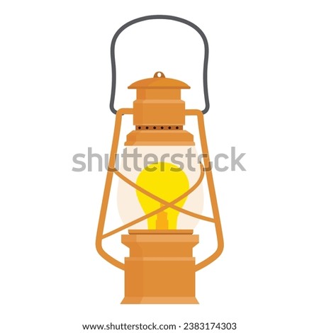 Camping lantern isolated on white background. Glowing retro gas lamp. Rustic tourist oil lantern. Old lamp for hiking. Vector illustration
