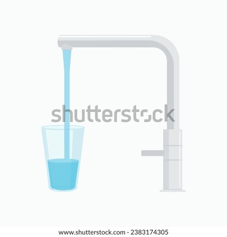 Pouring glass of water from kitchen faucet isolated on white bakcground. Vector illustration