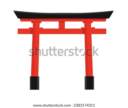 Japanese traditional red torii gate isolated on white background. Vector illustration of Itsukushima landmark