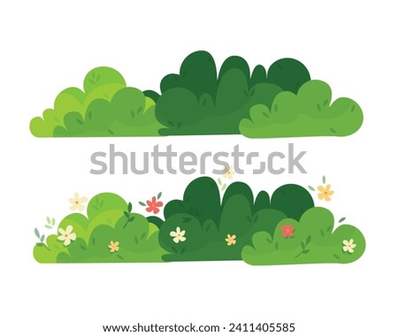 Set of bush on white background. Green bush blossom. Green grass set, collection. Vector illustration