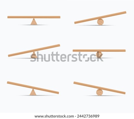 Balance life concept. Balancing wooden plank isolated on white background. Balanced or unbalanced scales. Equilibrium. Vector illustration