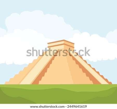 Ancient Mayan pyramids Chichen Itza. El Castillo (The Kukulkan Temple) mayan pyramid in Yucatan, Mexico. Vector illustration