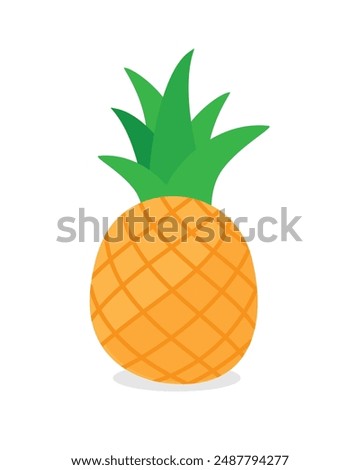 Tropical summer fruit pineapple isolated on white background. Pineapple cartoon vector icon. Illustration for kids and children books. Learning fruits