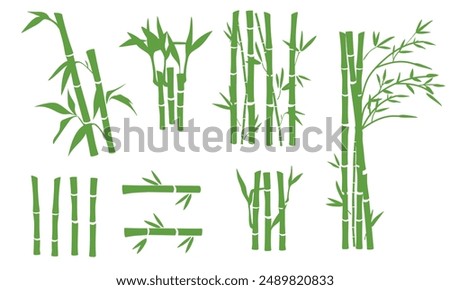 Bamboo leaves silhouette collection. Bamboo plant vector illustration. Bamboo element design. Bamboo branches, stems and leaves