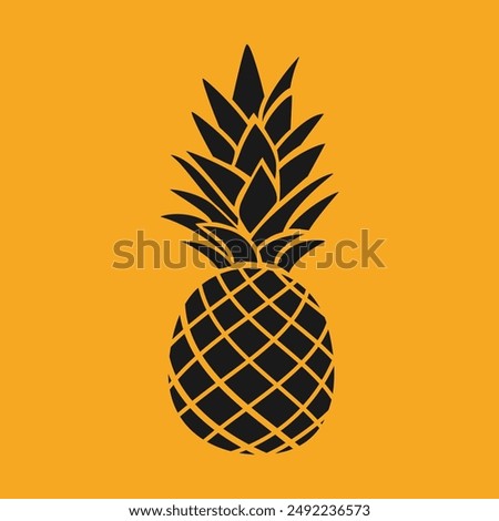 Tropical fruit pineapple logo design. Pineapple black silhouette orange background. Vector illustration