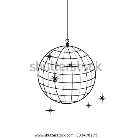 Vector Illustration Outline Drawing Sparkling Disco Ball. Flat Icon ...