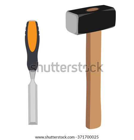 Vector Illustration Working Tools Sledge Hammer And Chisel. Hammer And ...