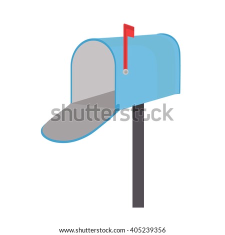 Vector illustration empty blue mailbox. Mail box icon with red flag flat design