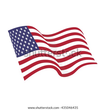 American waving flag vector icon, national symbol, red, white and blue with stars