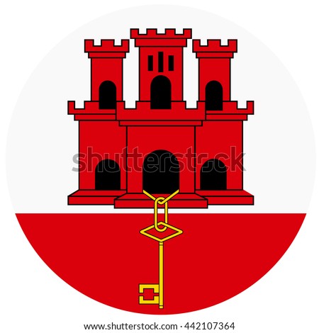 Vector illustration flag of Gibraltar icon. Round national flag of Gibraltar. Gibraltar flag button